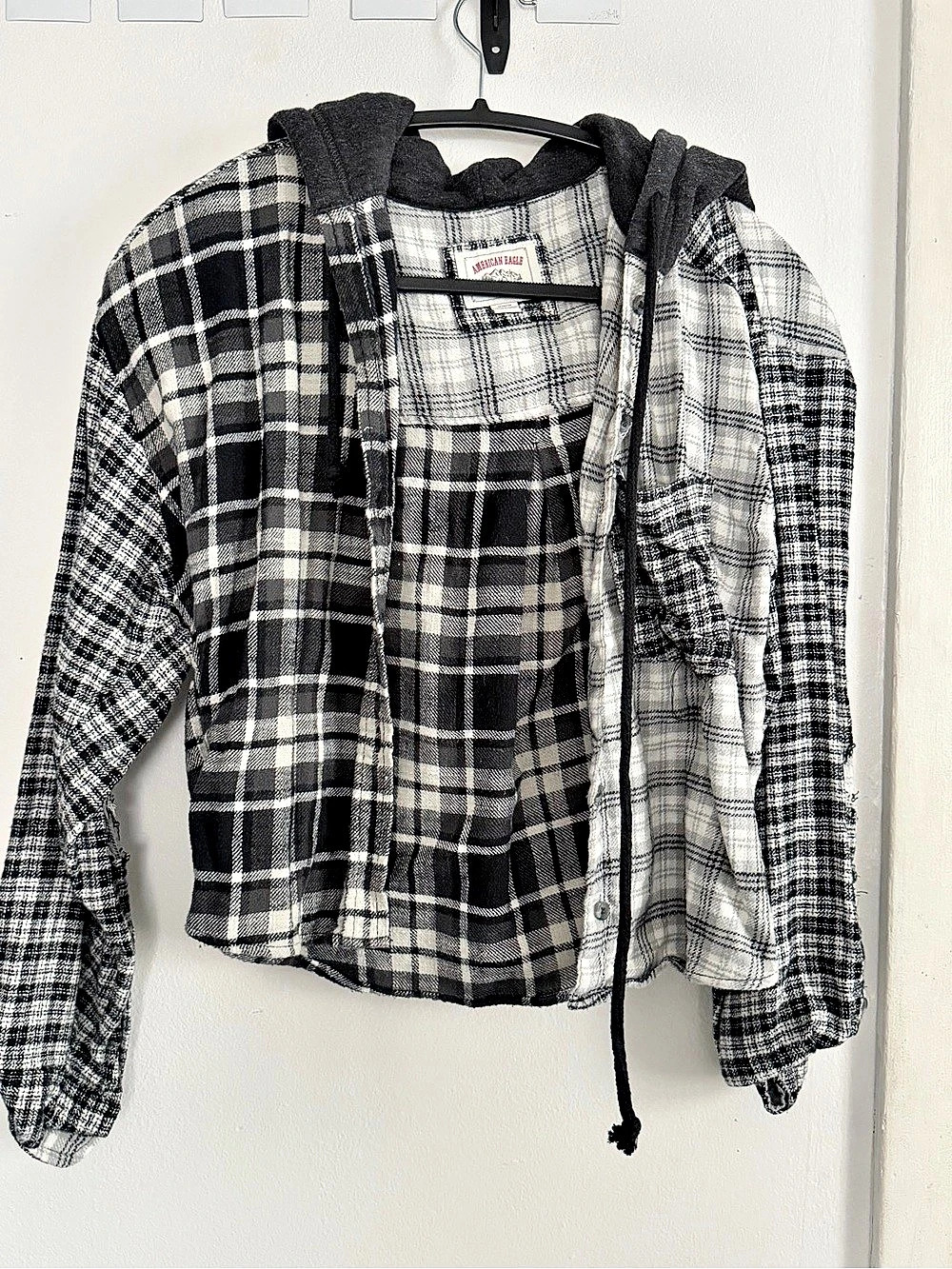 American Eagle Plaid Hooded Jacket in Black & White